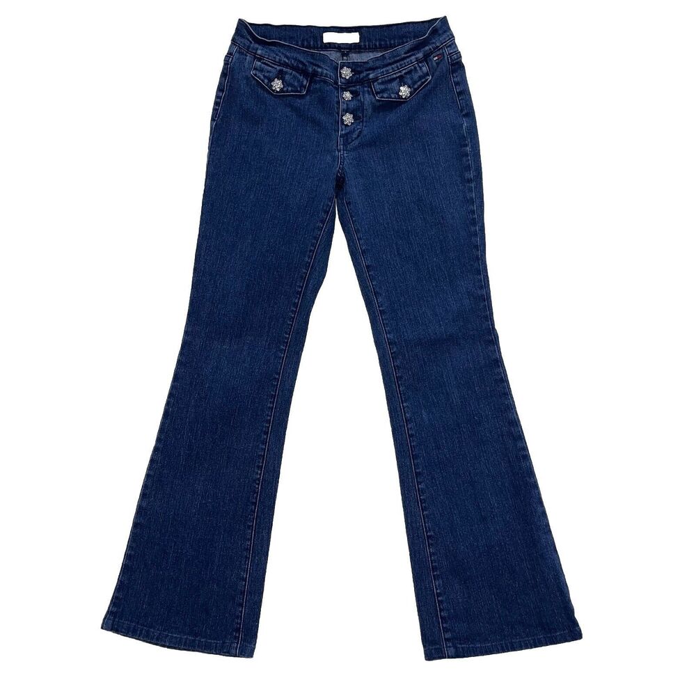 Vintage Y2K Tommy Hilfiger Low Rise Flare Rhinestone Jeans Size 5 Button Fly